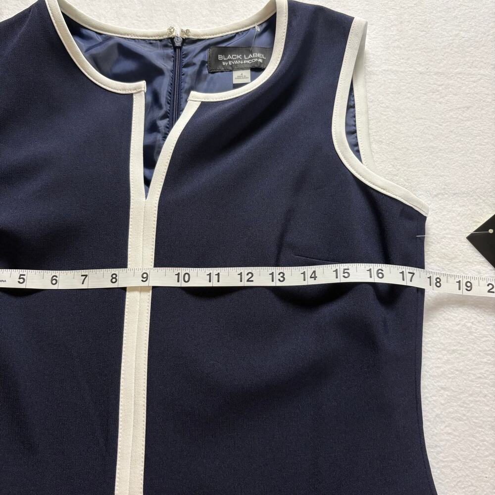 Black Label by Evan-Picone Navy & White Sleeveless Sheath Dress Size 4 Career - Picture 8 of 14